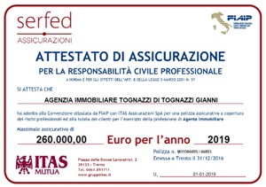 Attestato Polizza Assicurativa per la Responsabilità Civile Professionale Anno 2019